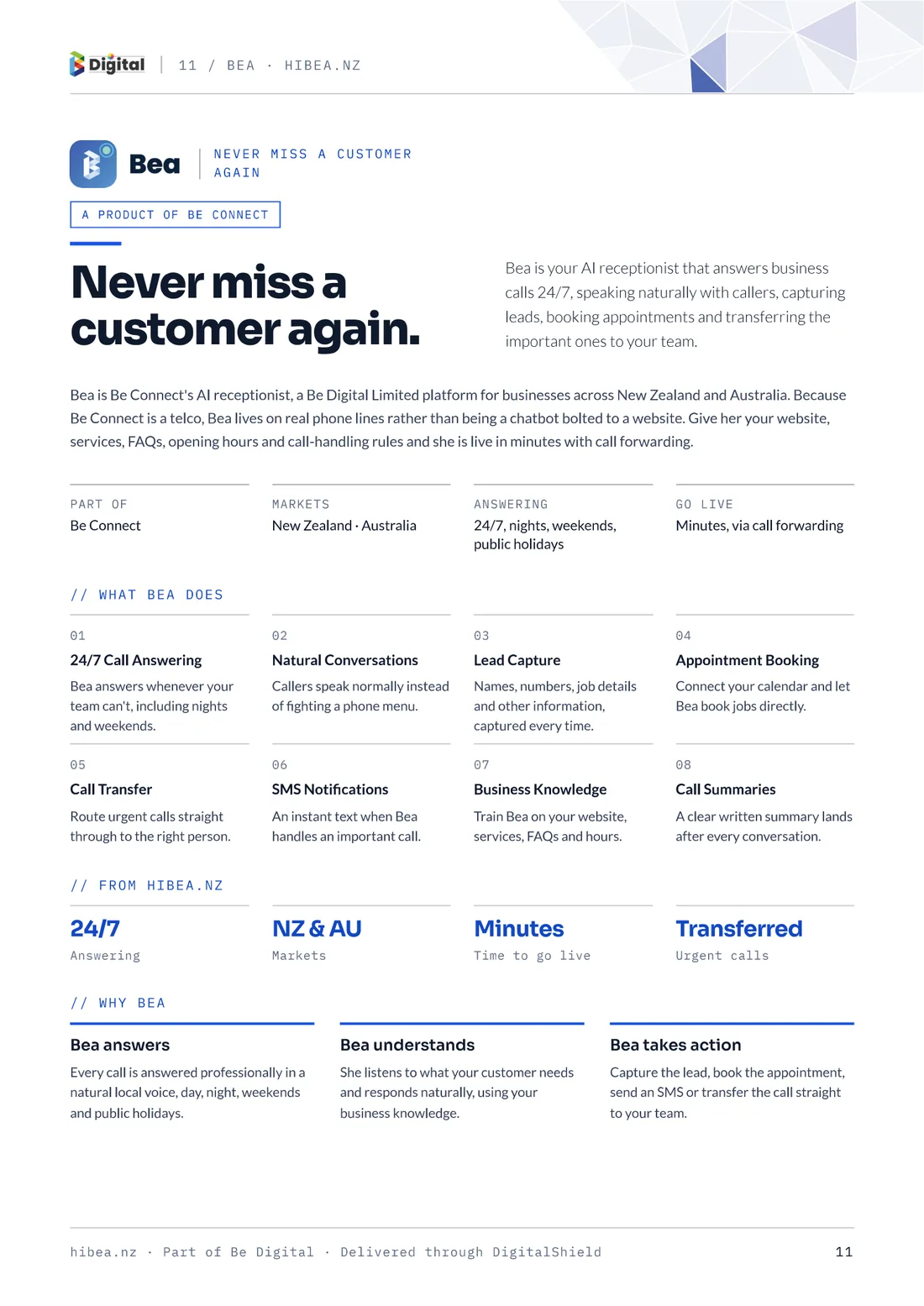Portfolio page 11 — Bea — Never miss a customer again.